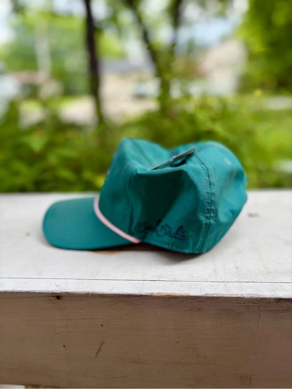 Bad Birdie Teal Baseball Cap with Pink Piping & Floral Patch